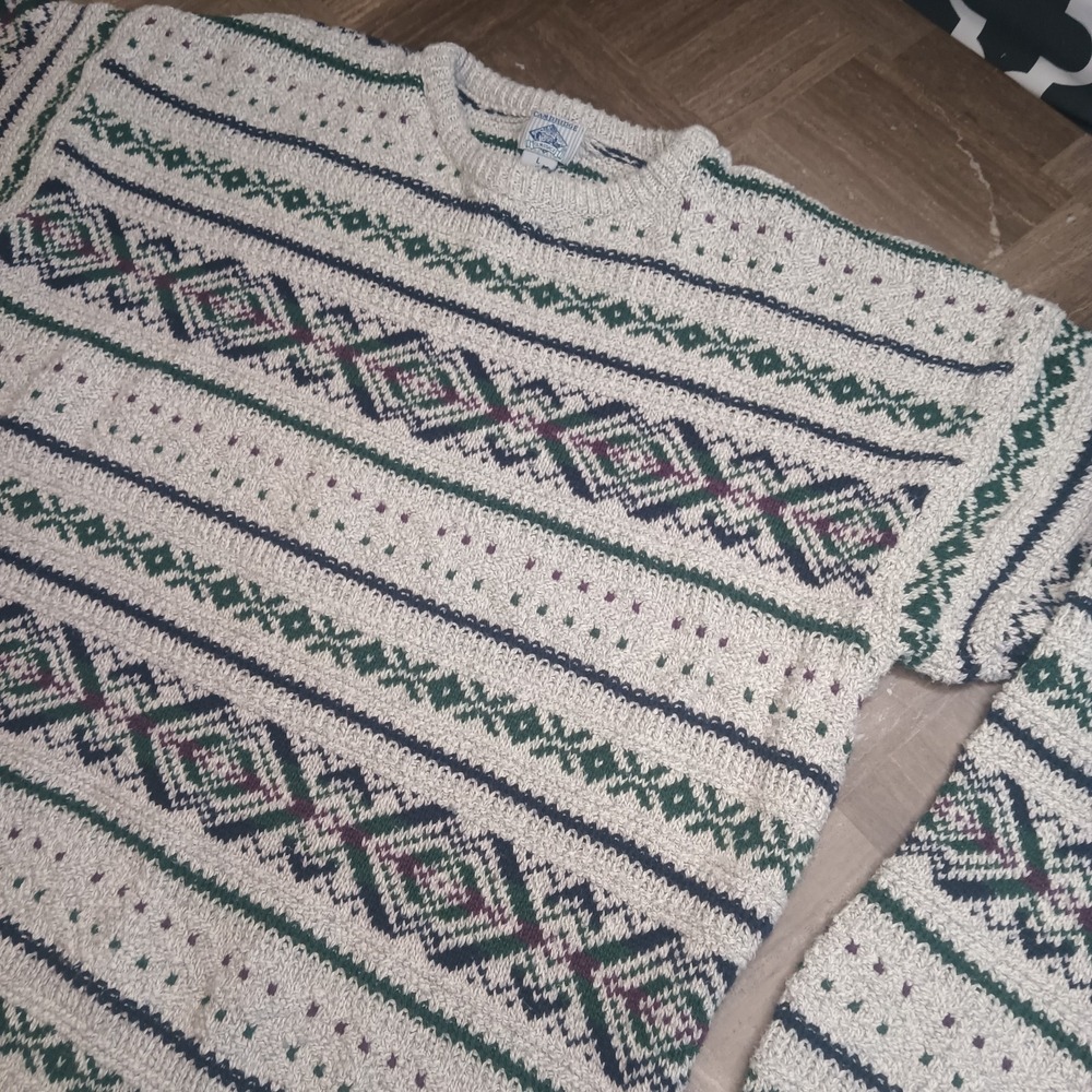 Vtg 90s Camridge Mens L 3D Cable Knit Sweater USA Made Nordic Fair Aisle Grandpa